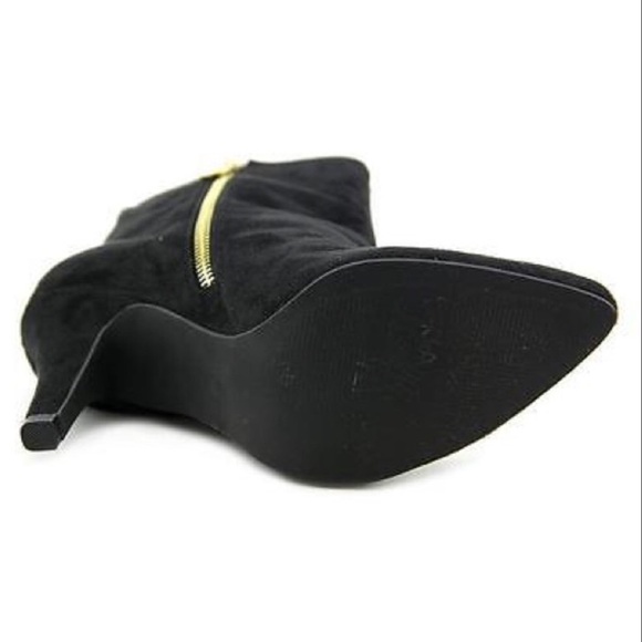 Black Suede Like Gold Zip Detail Boot NWOB - Picture 4 of 6